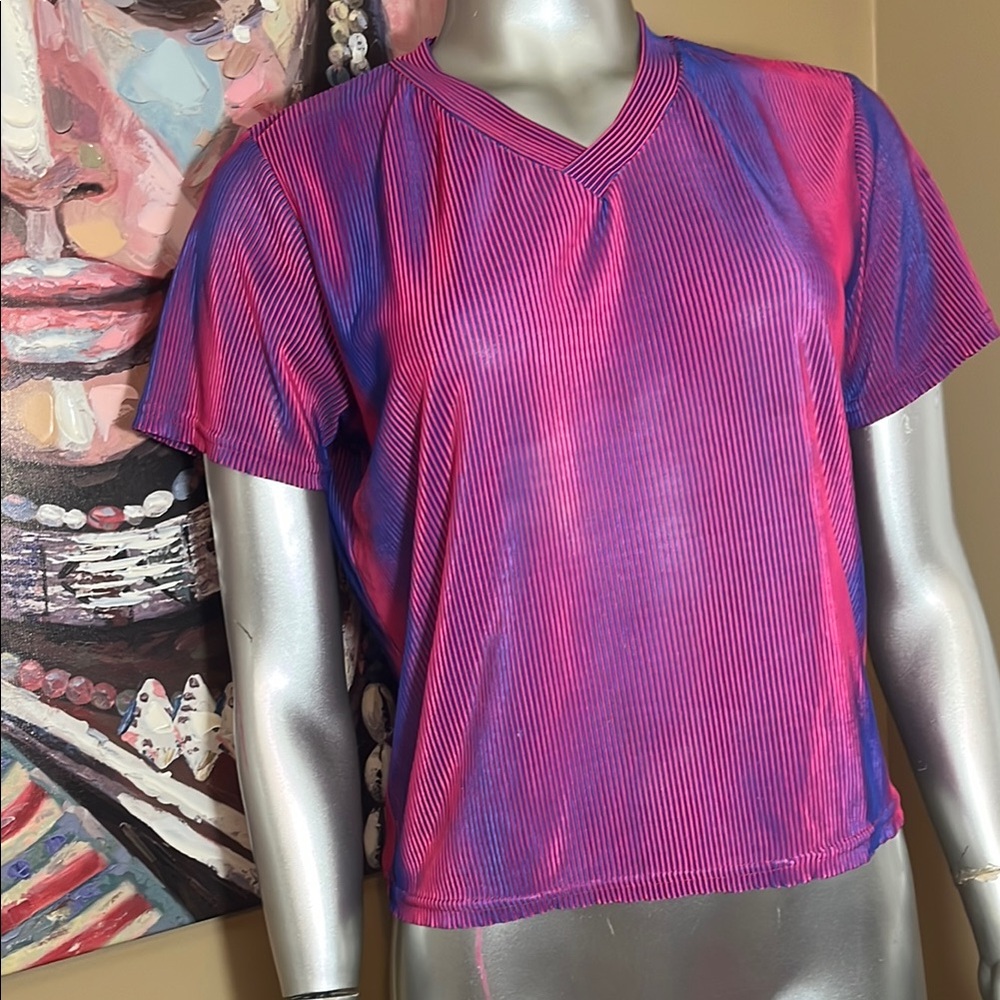 Full Circle vtg vintage abstract top shirt light pink purple blue medium large